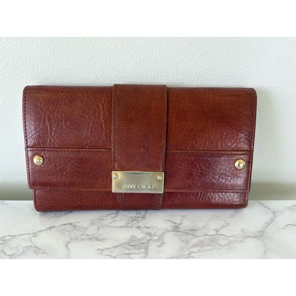 Jimmy Choo Accessories - Jimmy Choo Unisex Brown Leather Wallet with Logo Accent